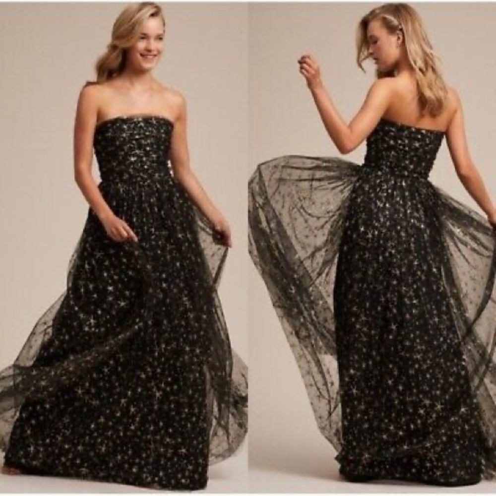 Elegant Black Strapless Evening Dress